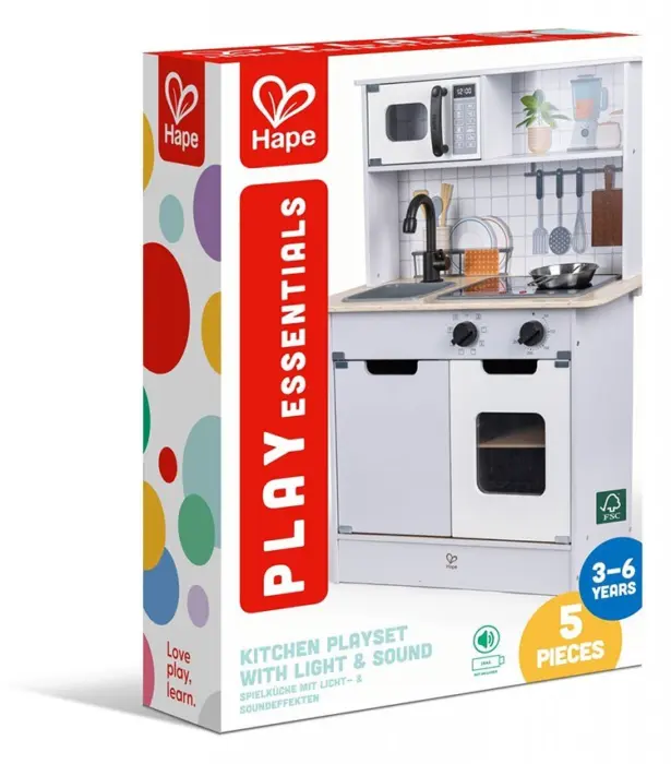 Hape Дрвена детска кујна со светло и звук, светлосива, 60 x 30 x 85 cm – слика 2