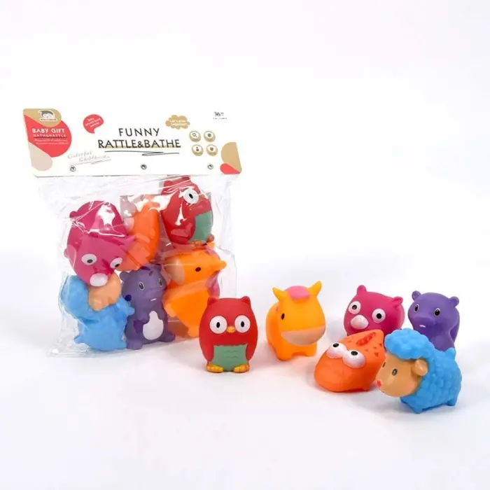 Гумени бебешки животни за капење Funny Rattle & Bathe, шарен сет