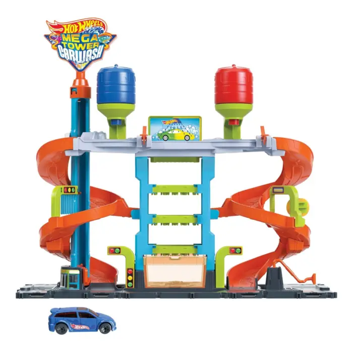 Hot Wheels City Mega lavazh makinash me makinë që ndryshon ngjyrë