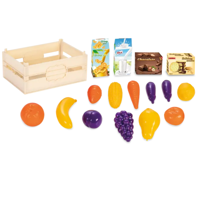 Fruit and vegetable set in a crate