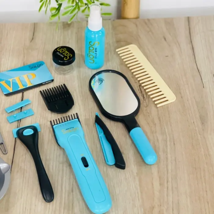 Берберски сет Hair Salon со машинка за шишање што вибрира и додатоци – слика 3