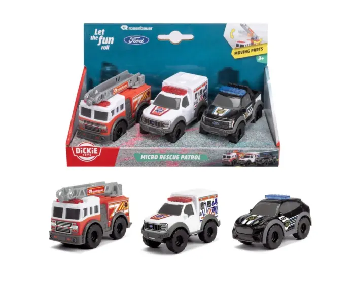 Dickie Toys Сет мини возила за спасување Micro Rescue Patrol, 3 дела Dickie Toys Сет мини возила за спасување Micro Rescue Patrol, 3 дела