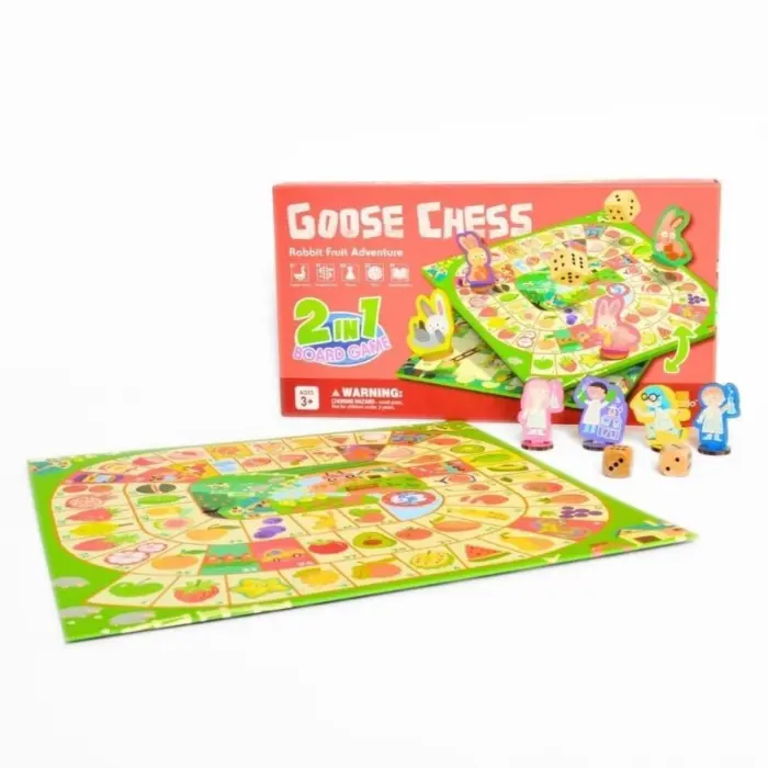 Друштвена игра Goose Chess 2 во 1, зајаче и овошје