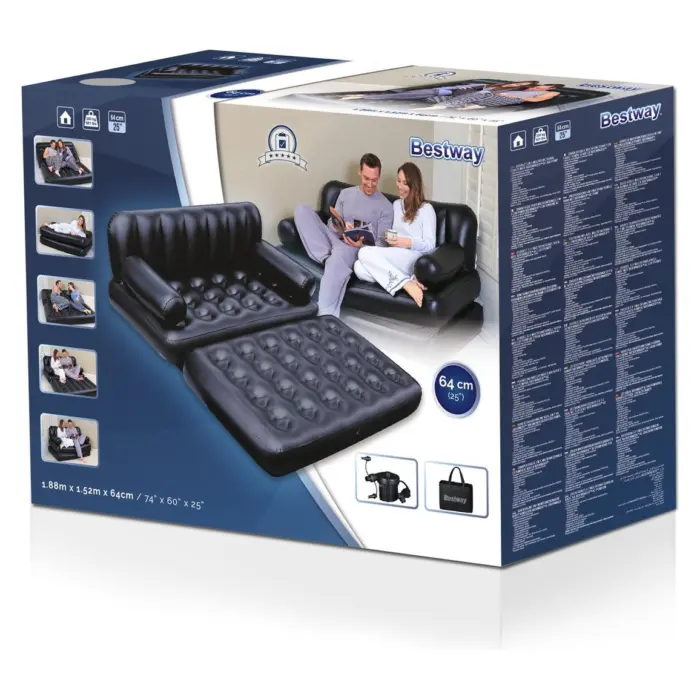 Bestway Multi-Max софа на надувување 5 во 1 со електрична пумпа, 188 x 152 x 64 cm