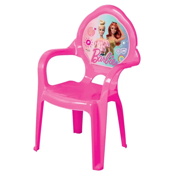 Dede Детско пластично столче Barbie со наслон за раце, розово