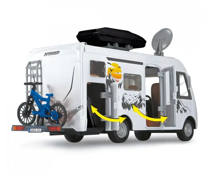 Dickie Toys Кампер Hymer B-Class со фигура и додатоци за кампување, 1:24 – слика 2