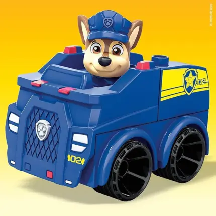MEGA Bloks Paw Patrol Chase’s Patrol Car – set me 10 kuba, figurën Chase dhe aksesorë të veçantë