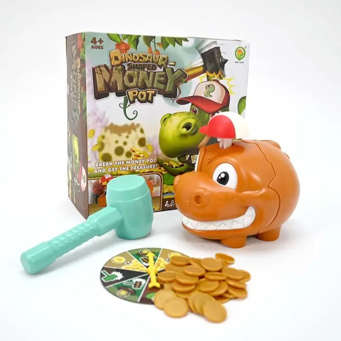 Друштвена игра Диносаурус касичка Money Pot, со чеканче и паричиња