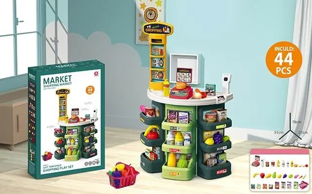 Supermarket për fëmijë Shopping Market me arkë, zë dhe dritë, 44 pjesë