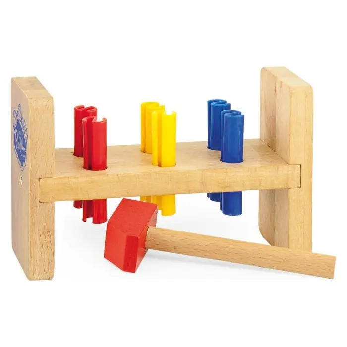 PlayWood Wooden Tac-Tac game with mallet and colourful pegs