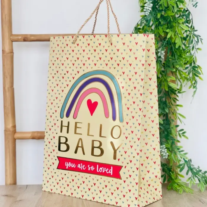 Decorative baby gift bag with lettering and gold details, 31 x 42 x 12 cm – image 2