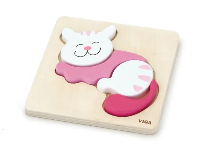 Viga Дрвена сложувалка Shape Block Puzzle Маче, дебели делови