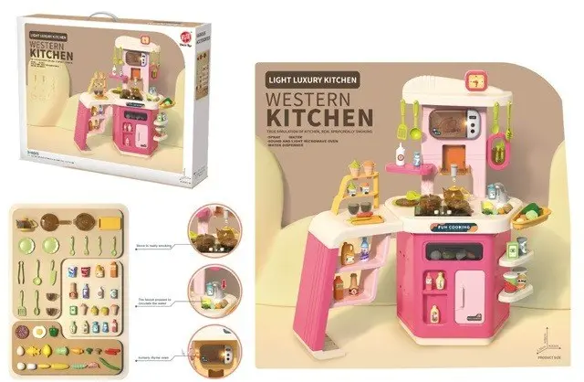 Kuzhinë për fëmijë Western Kitchen me dritë, muzikë, avull dhe ujë, rozë Kuzhinë për fëmijë Western Kitchen me dritë, muzikë, avull dhe ujë, rozë