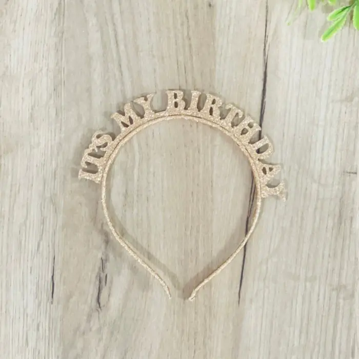 Роденденско венче за коса It's my birthday со брокат, розово или златно – слика 2