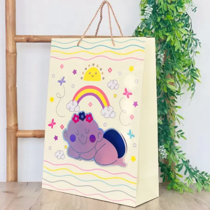Decorative baby gift bag with baby motif, 31 x 42 x 12 cm