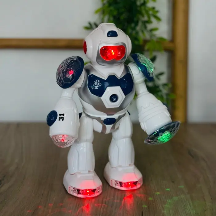 Робот што оди со LED светла што се проектираат и музика, 24 cm – слика 2