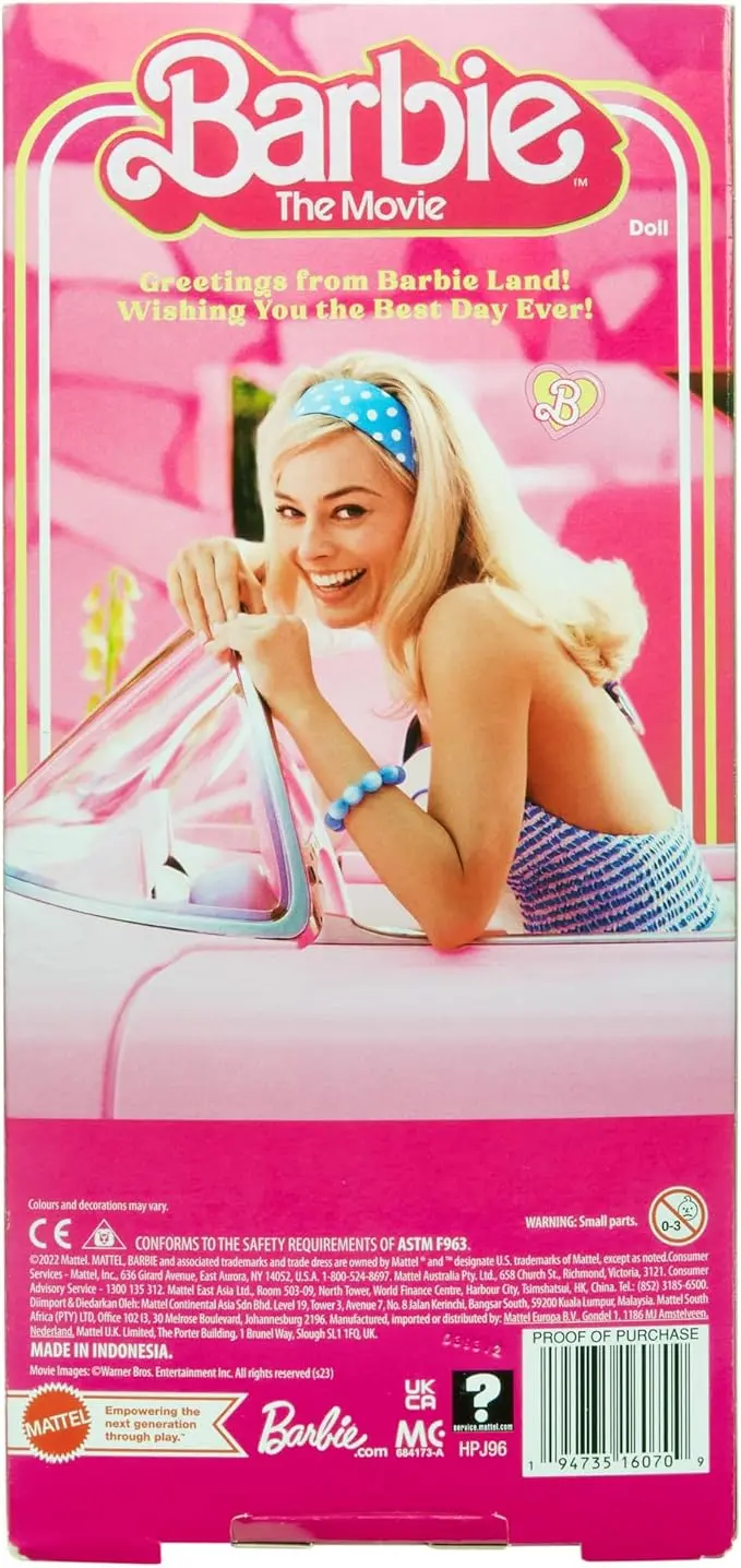 Barbie The Movie kukull – Margot Robbie si Barbie, kukull koleksioni me fustan rozë-bardhë dhe gjerdan me margarita