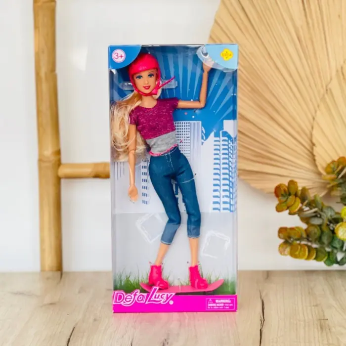 Defa кукла Lucy скејтерка со кацига и скејтборд, 29 cm