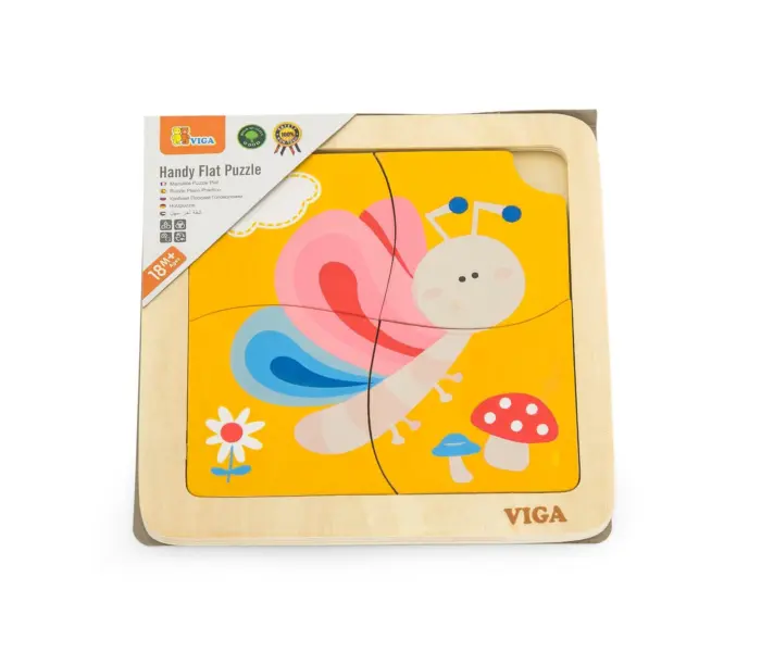 Viga Дрвена сложувалка Handy Flat Puzzle Пеперуга, 4 дела – слика 3
