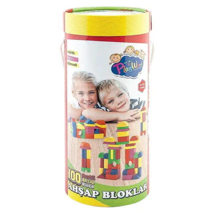 PlayWood Kuba druri për ndërtim, 100 pjesë në tub