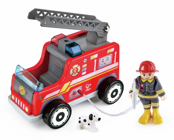 Hape Дрвено пожарно возило Fire Truck со пожарникар и куче