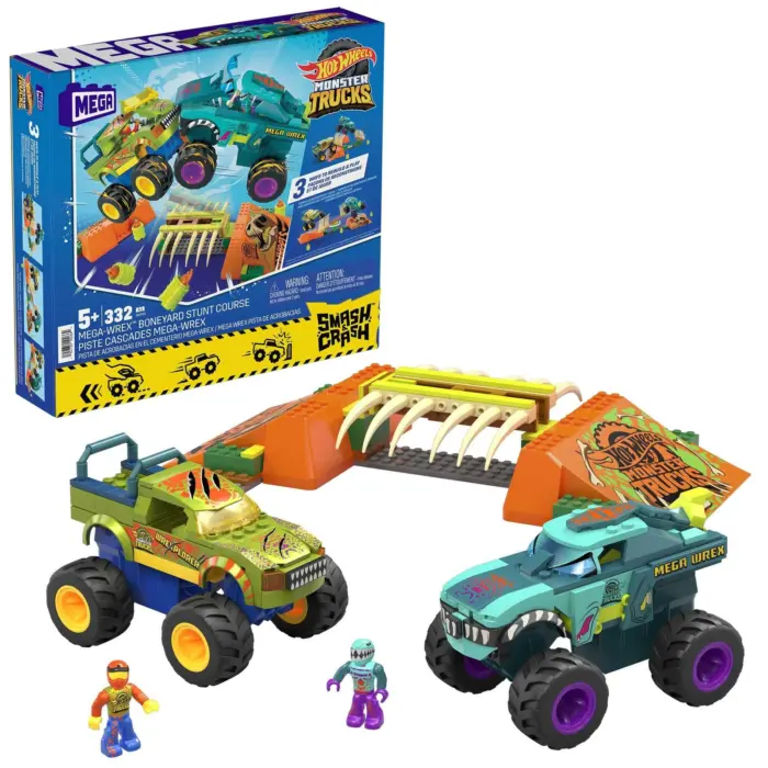 Hot Wheels MEGA Сет за градење Monster Trucks Mega-Wrex Boneyard, 332 дела