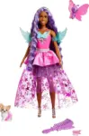 Kukull Barbie “Brooklyn” me 2 kafshë fantastike dhe fustan – nga seria Touch of Magic, me flokë të gjatë vjollcë