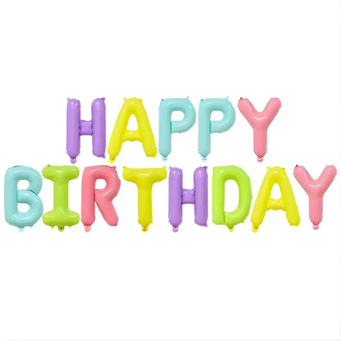 Happy Birthday letter balloons, 13 pieces of 16 inches, pastel colours Happy Birthday letter balloons, 13 pieces of 16 inches, pastel colours