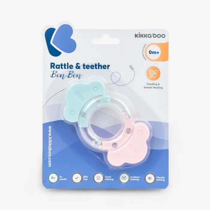 Kikka Boo Rattle and teether Bonbon with silicone teethers, pink