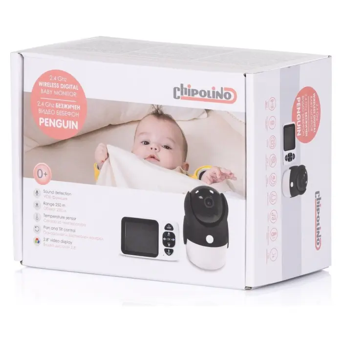 Video monitor për bebe CHIPOLINO Penguin me ekran LCD 2,8 inç, i bardhë, VIBEFPE02501WH