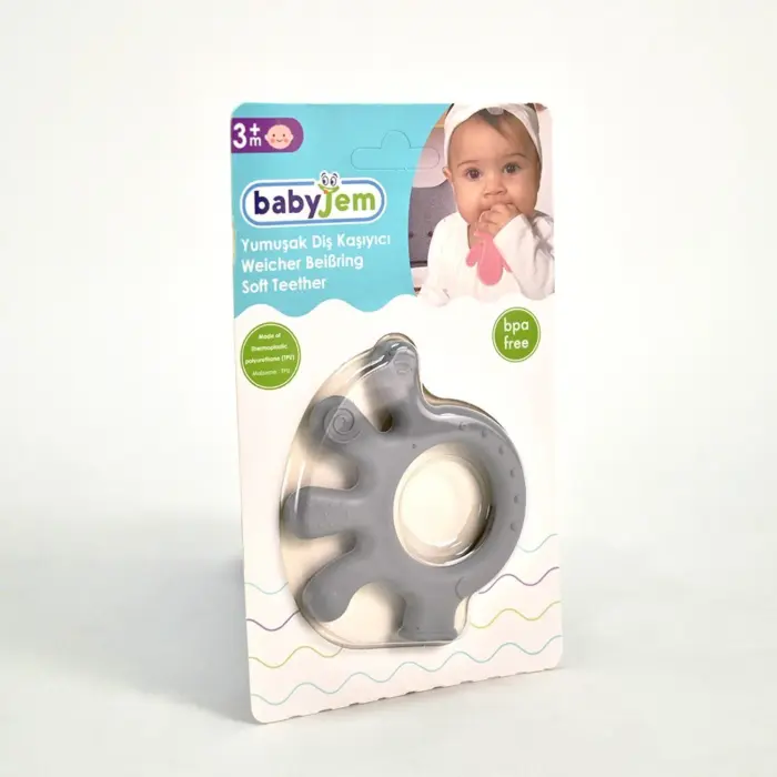 Baby Jem Мека силиконска глодалка во форма на октопод, сива – слика 3