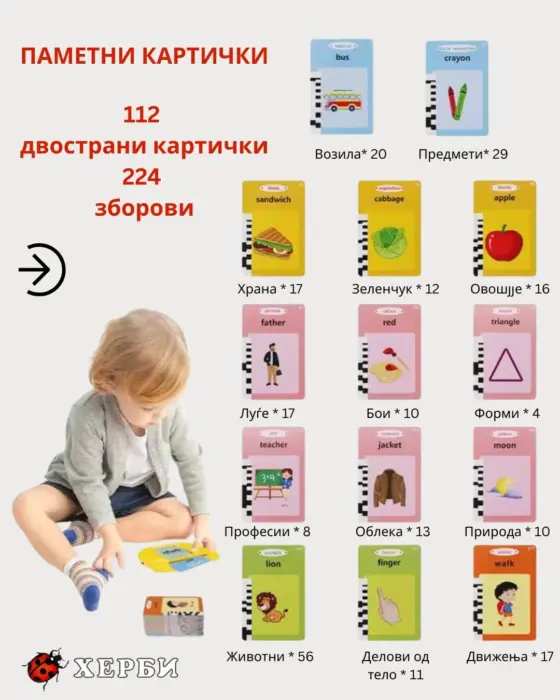 Herbi Smart talking flash cards in English, 112 double-sided cards – image 2