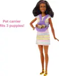 Barbie doll and pet set – mommy dog, 3 little puppies with color-change feature and pet accessories