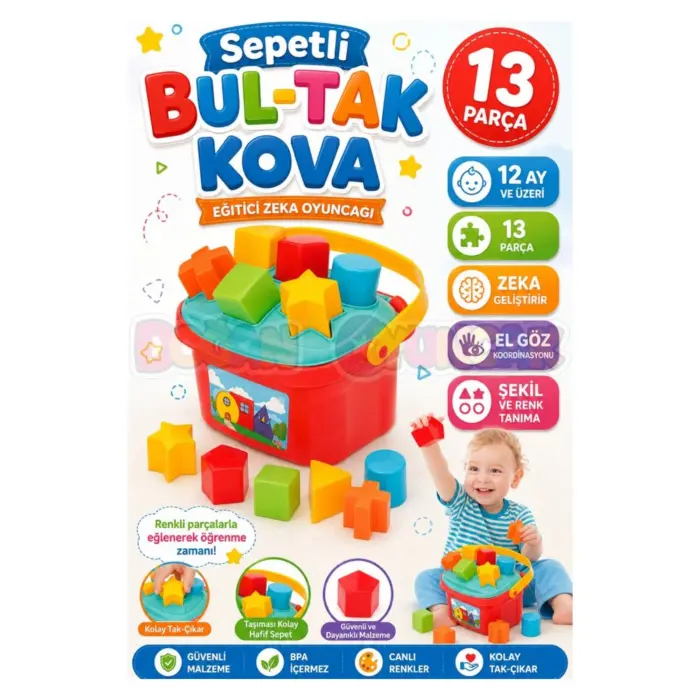 DEDE Baby bucket sorter with basket, 13 pieces, 03414
