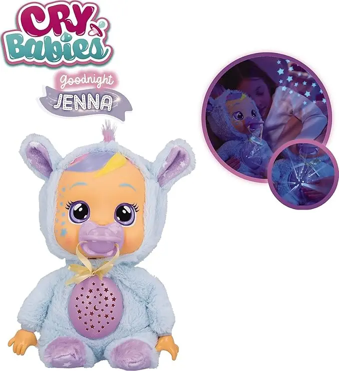 Cry Babies Goodnight Jenna – 30 cm baby doll with 5 lullabies, 8 sounds and starry sky projector