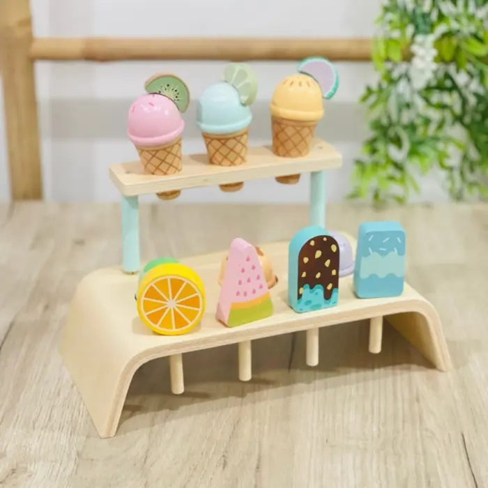 Wooden ice cream shop with magnetic scoops and shelf – image 3