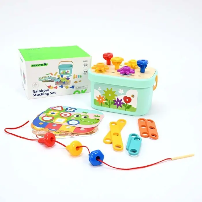 Tooky Toy Сет виножито за редење и нижење Rainbow Stacking Set TJ631, 49 делови
