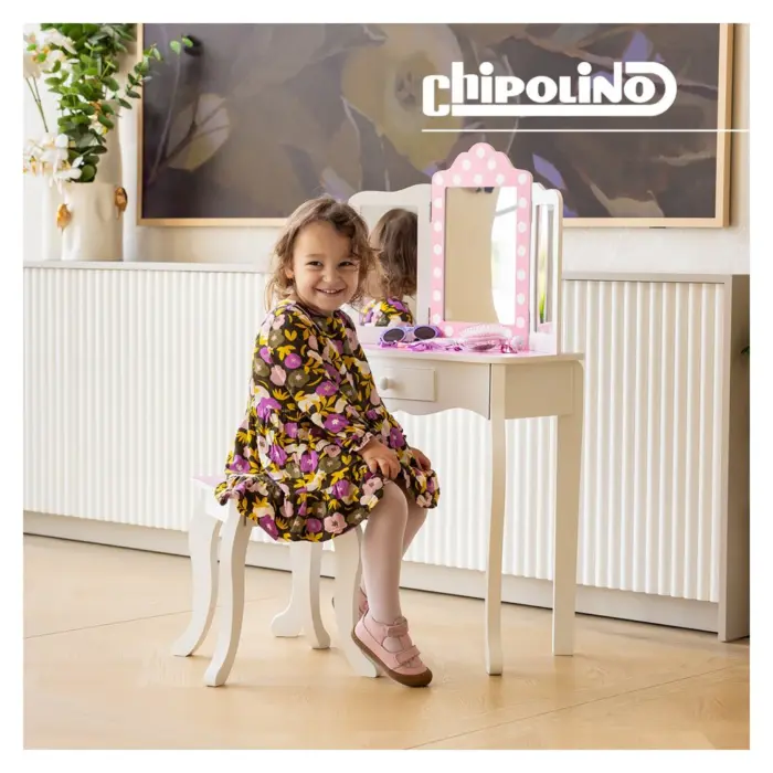 Chipolino children's dressing table with stool, pink