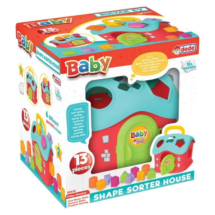DEDE Baby house sorter with geometric shapes, 13 pieces, 03418