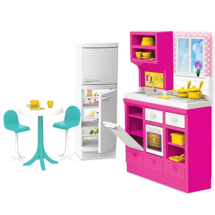 Dede Кујна за кукли Linda's Kitchen со фрижидер, маса и столчиња – слика 3