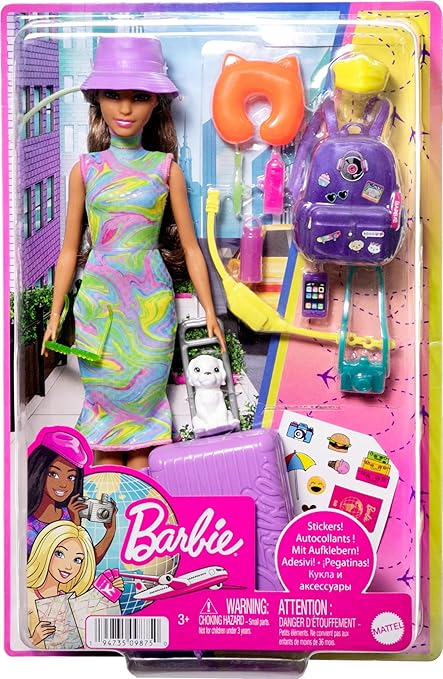 барби патувач со ранец, куфер и куферче патува