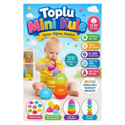 DEDE mini tower with stacking balls, 8 pieces, 03467