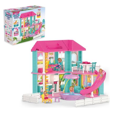 DEDE Mila Miami 2-storey dollhouse, with doll, slide and pool, 03766