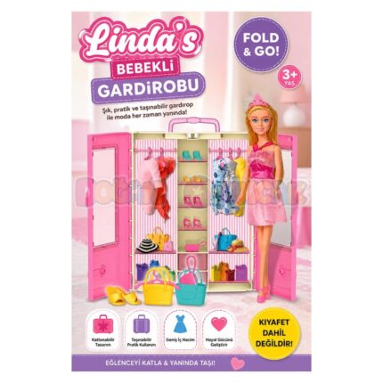 DEDE Linda doll wardrobe, with doll and clothes, 03828