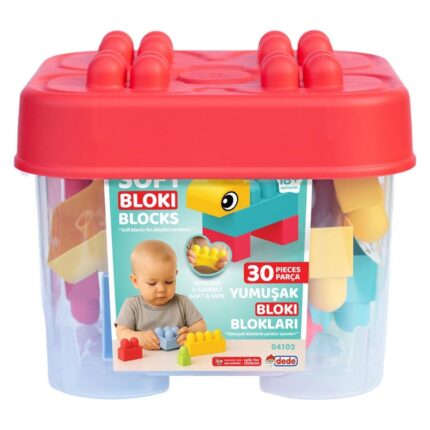 DEDE Baby Bloki soft building blocks in a bucket with lid, 30 pieces, 04102