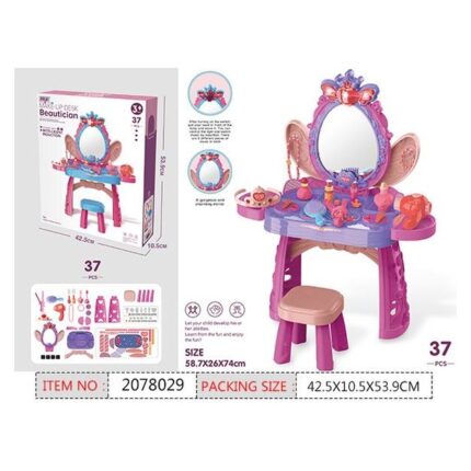 Vanity Table with Stool, Light and Music Makeup table with mirror and 37 beauty accessories · Age 3+