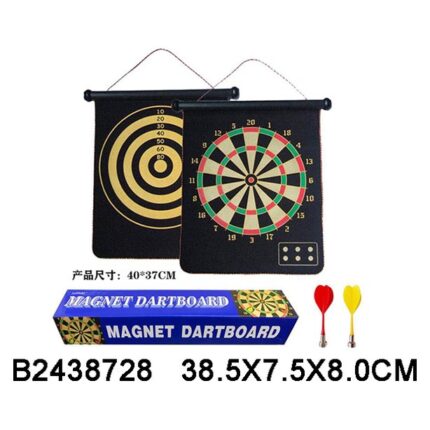 Double-sided magnetic dartboard with darts