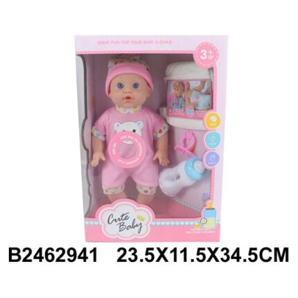 Baby doll with sounds, bottle and accessories