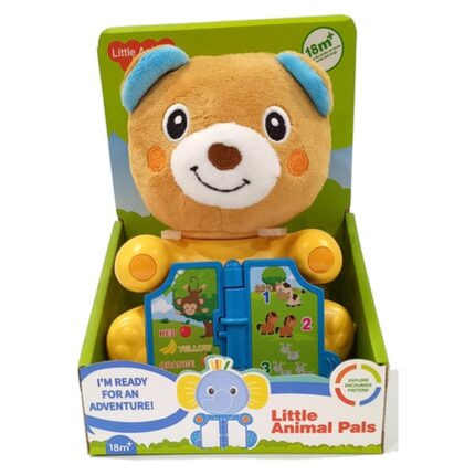 Plush teddy bear with book, light and music