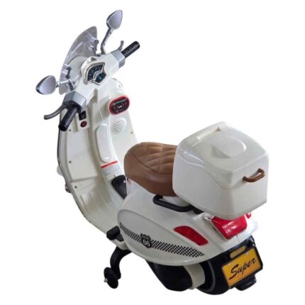 Battery-powered scooter Vespa white 12V, Bluetooth, leather seat – Rapid